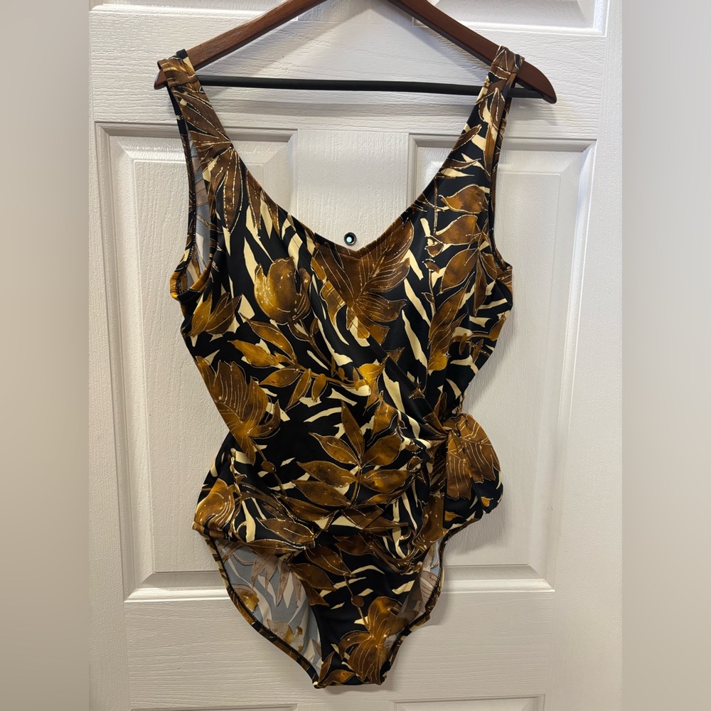 Islander Leaf Print Swimsuit Gold Accents